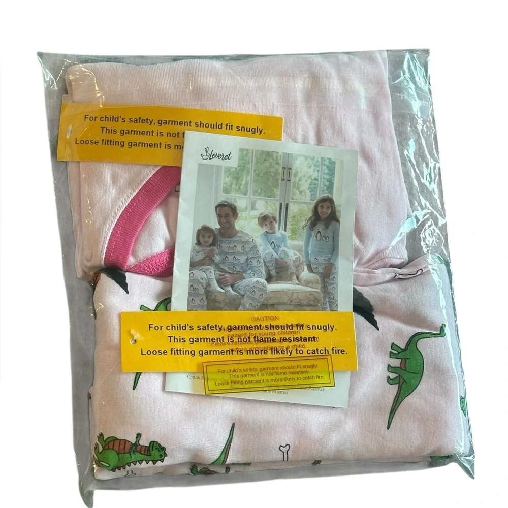 NWT Leveret Girls Long Sleeve Two-piece Pink Embroidered Dinosaur Pajamas - Picture 5 of 6